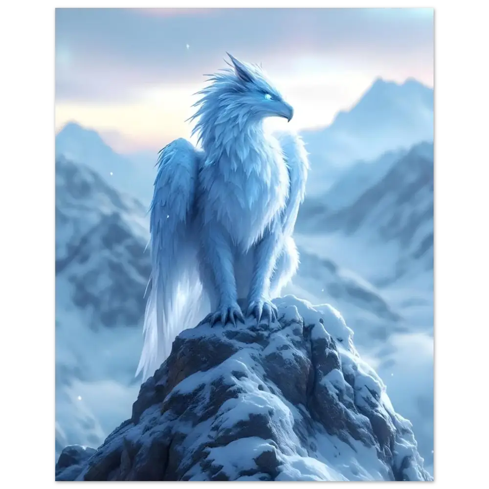 Icy white griffin aluminum print from Frostpeak Gryphon PixiOnyx fantasy art display