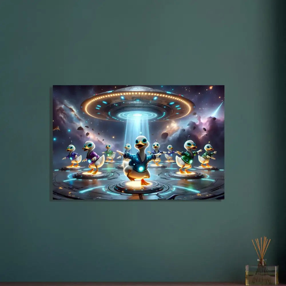 UFO abduction duck art on Aluminum Print Galactic Dance Crew PixiOnyx Chrome Cosmic Pop