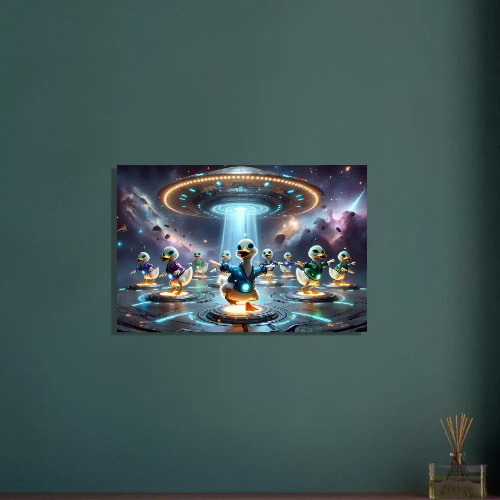 Sci-fi duck abduction art on Aluminum Print Galactic Dance Crew PixiOnyx Chrome Cosmic Pop