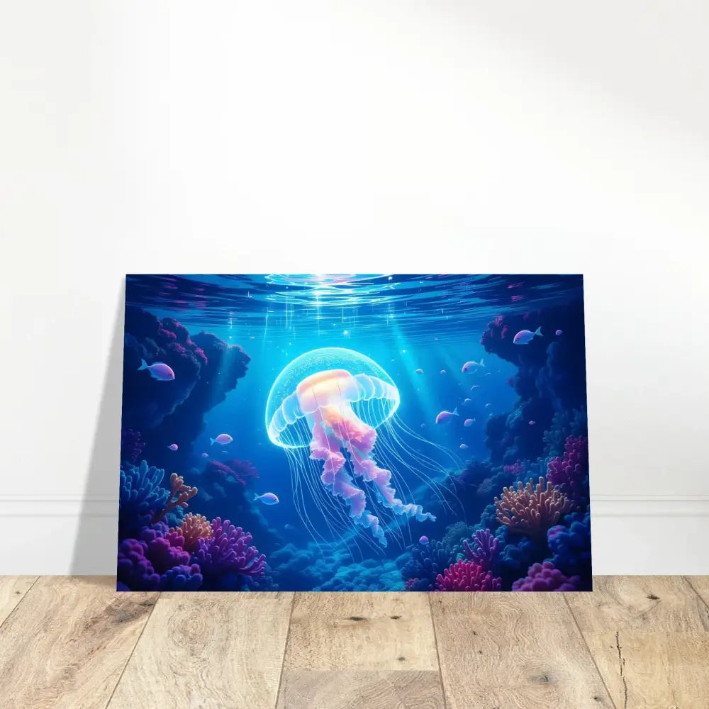 Underwater Jellyfish Canvas Print for Aluminum Wall Art Glowing Wanderer Cosmic Drift
