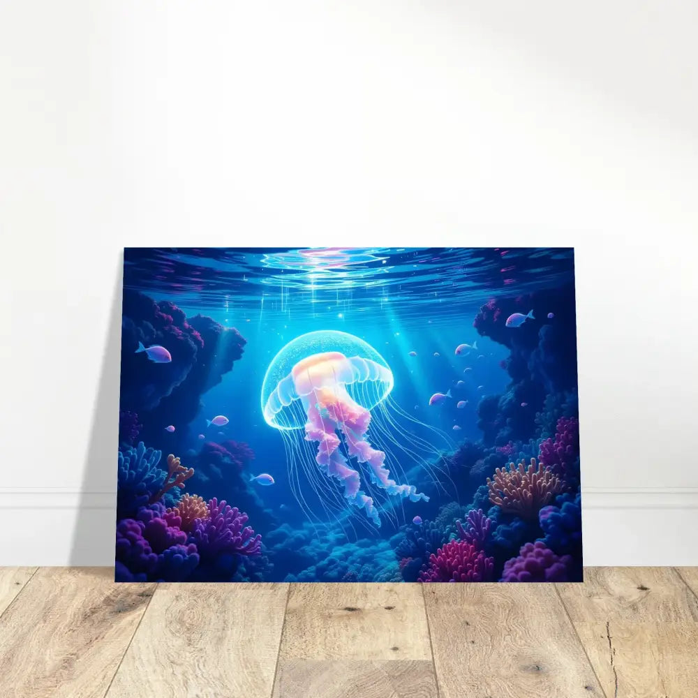 Underwater jellyfish canvas print for Aluminum Print Glowing Wanderer Cosmic Drift PixiOnyx Ocean Reverie