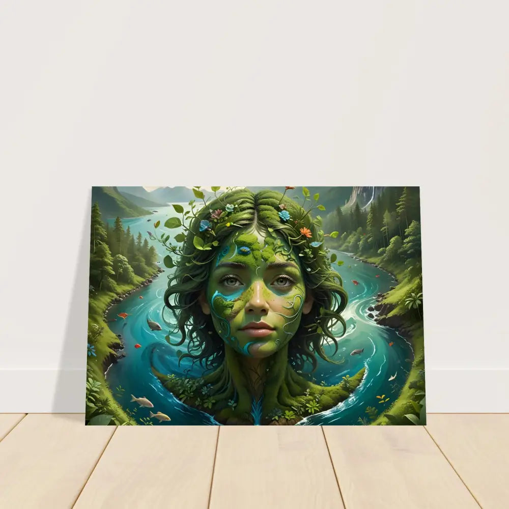Aluminum Print Green Goddess canvas art featuring a tranquil nature goddess scene