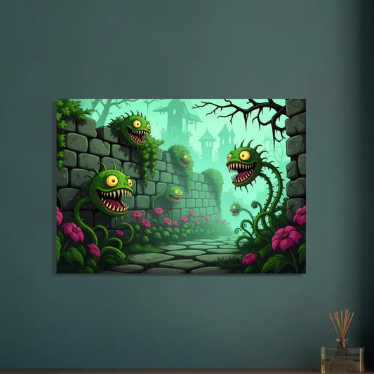 Whimsical monster plant artwork on Aluminum Print Grinvine Grove by PixiOnyx Surreal Fantasy Nature