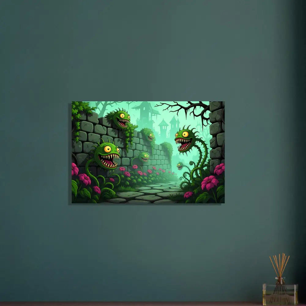 Cartoonish monster plant artwork for Aluminum Print Grinvine Grove PixiOnyx Surreal Fantasy Nature