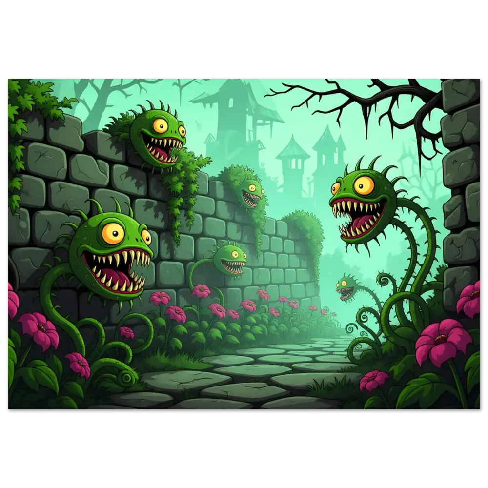 Cartoonish carnivorous plants Aluminum Print Grinvine Grove PixiOnyx Surreal Fantasy Nature