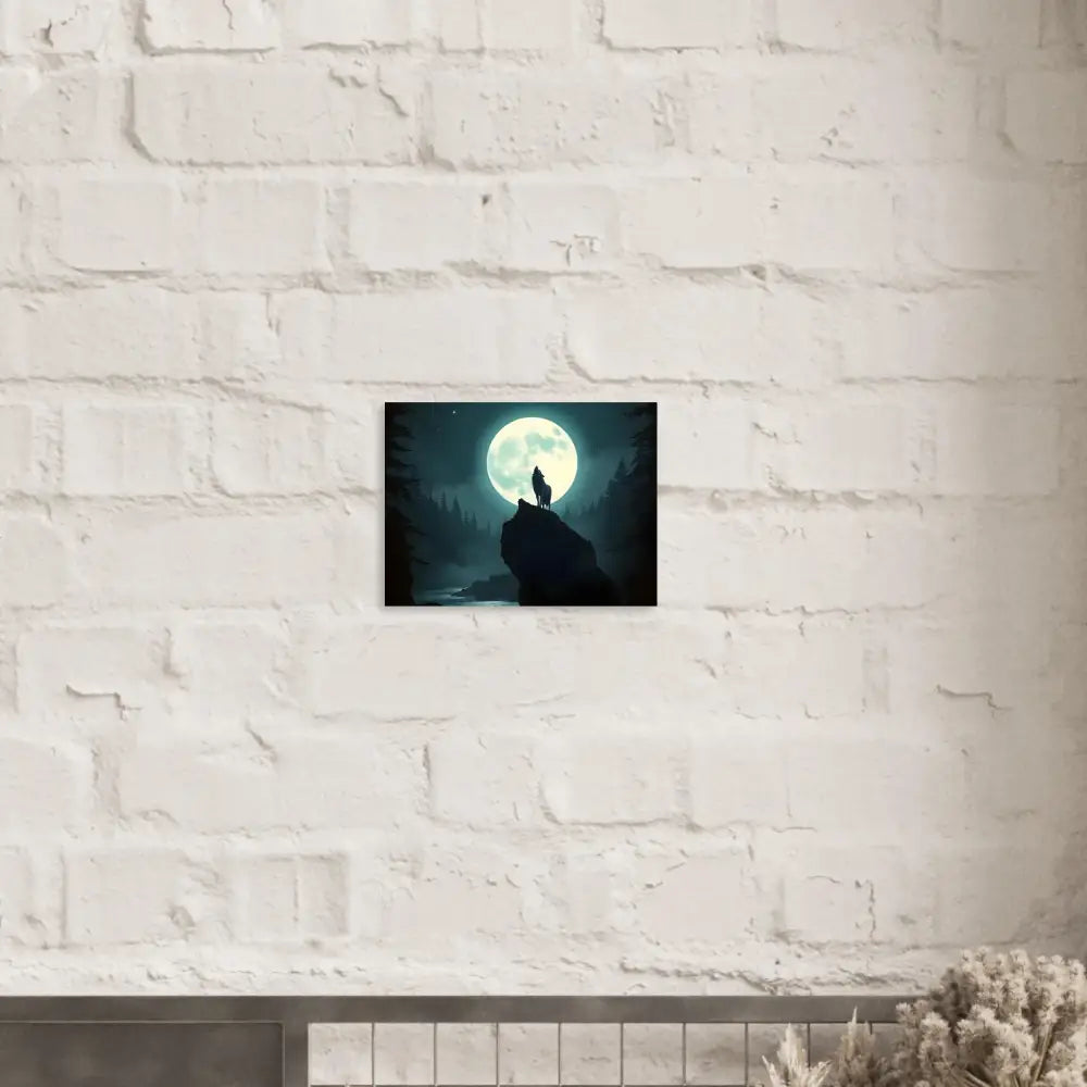 Aluminum print of a wolf howling at the moon artwork from PixiOnyx Lunar Reverie