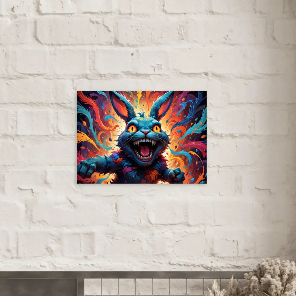 Colorful snarling rabbit art print on Aluminum Print Inferno Giggle Psycho Cottontail Quartet