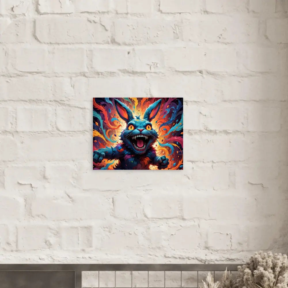 Colorful menacing rabbit art on Aluminum Print Inferno Giggle Psycho Cottontail Quartet