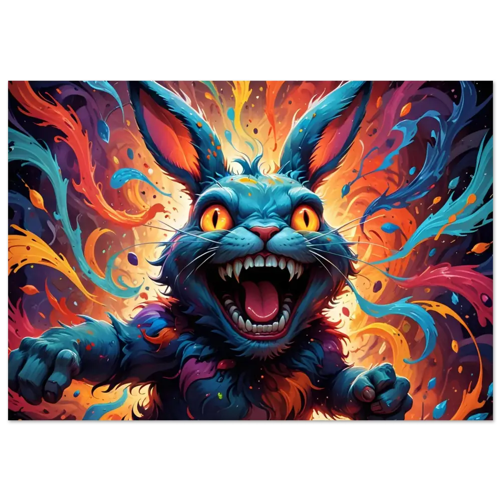 Psychedelic menacing rabbit Aluminum Print Inferno Giggle Psycho Cottontail Quartet PixiOnyx