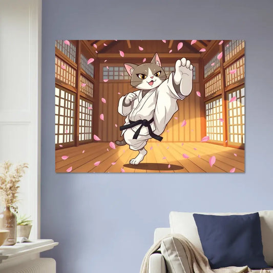Karate Cat canvas art on Aluminum Print titled Cherry Blossom Showdown by PixiOnyx