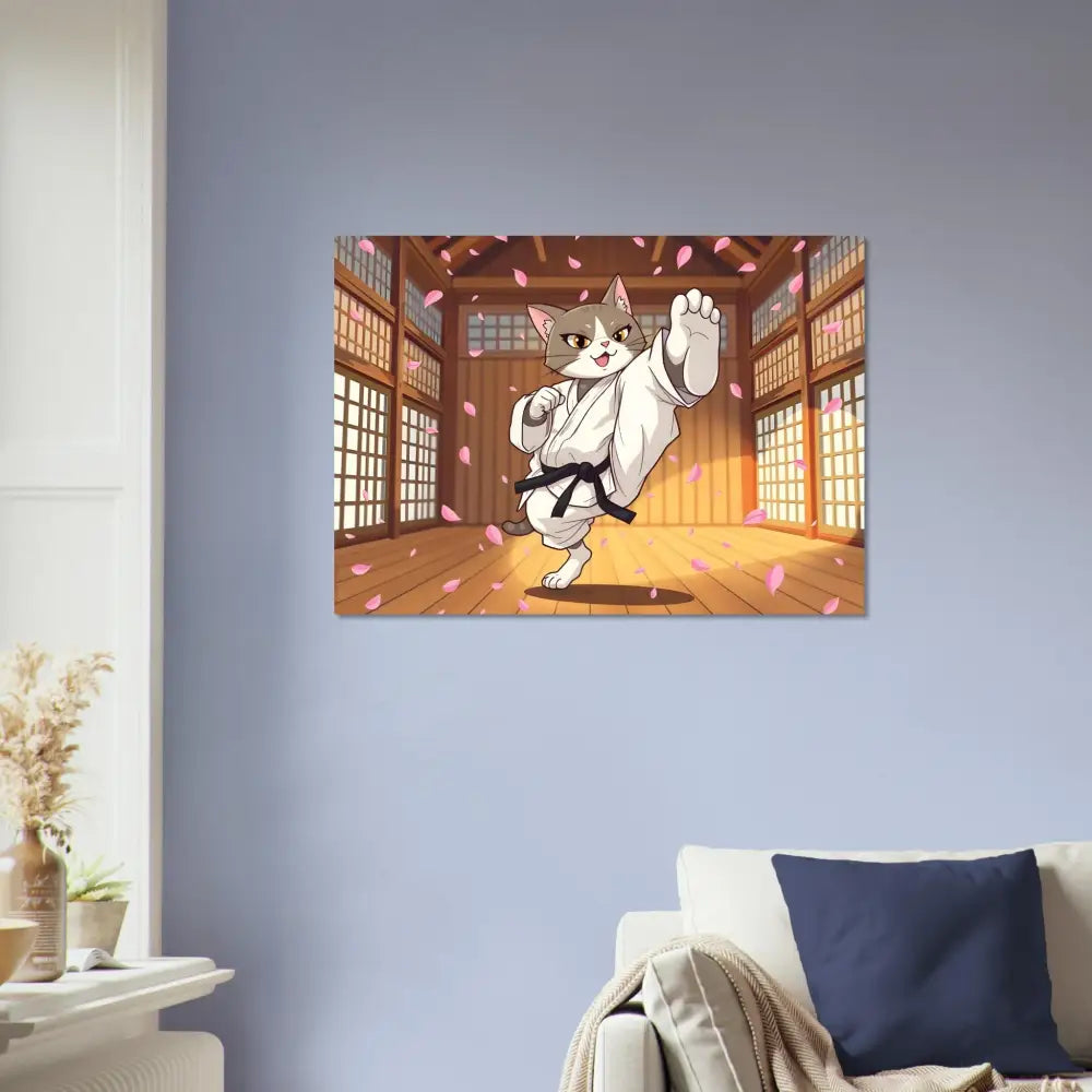 Aluminum print of Karate Cat wall art featuring Cherry Blossom Showdown by PixiOnyx