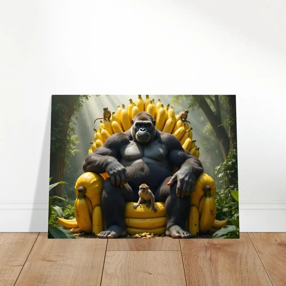 Gorilla sitting on a banana throne Aluminum Print King Kongs Banana Throne PixiOnyx