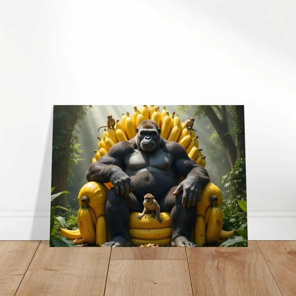 Gorilla sitting on a banana throne for Aluminum Print King Kong’s Banana Throne PixiOnyx