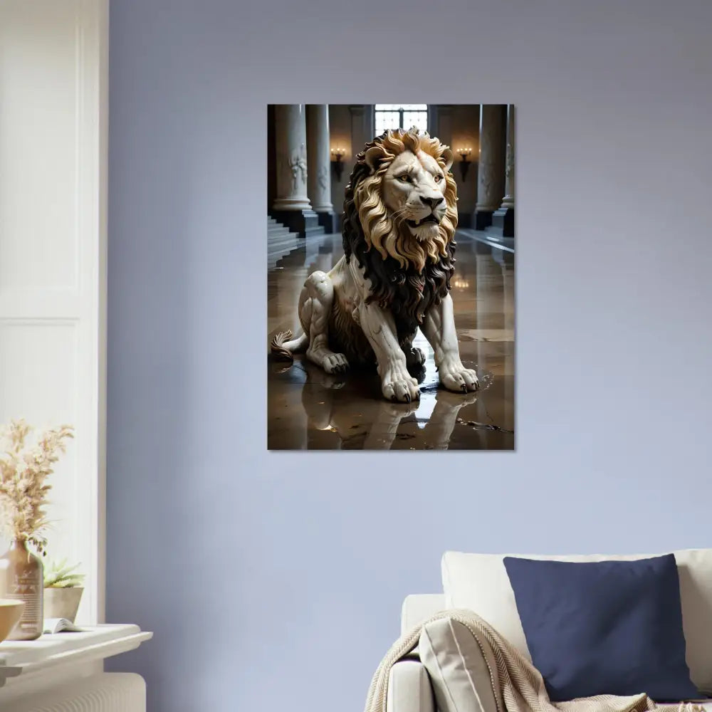 Aluminum print of a Marble Lion statue from PixiOnyx Regal Sculpture Series