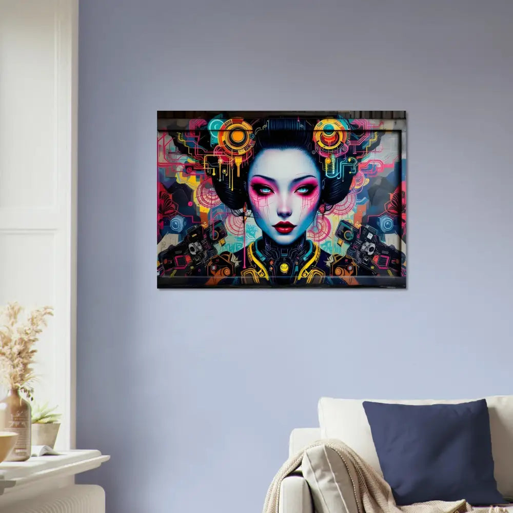 Cyberpunk geisha portrait on Aluminum Print Mech Shrine Geisha by PixiOnyx Urban Circuit Icon