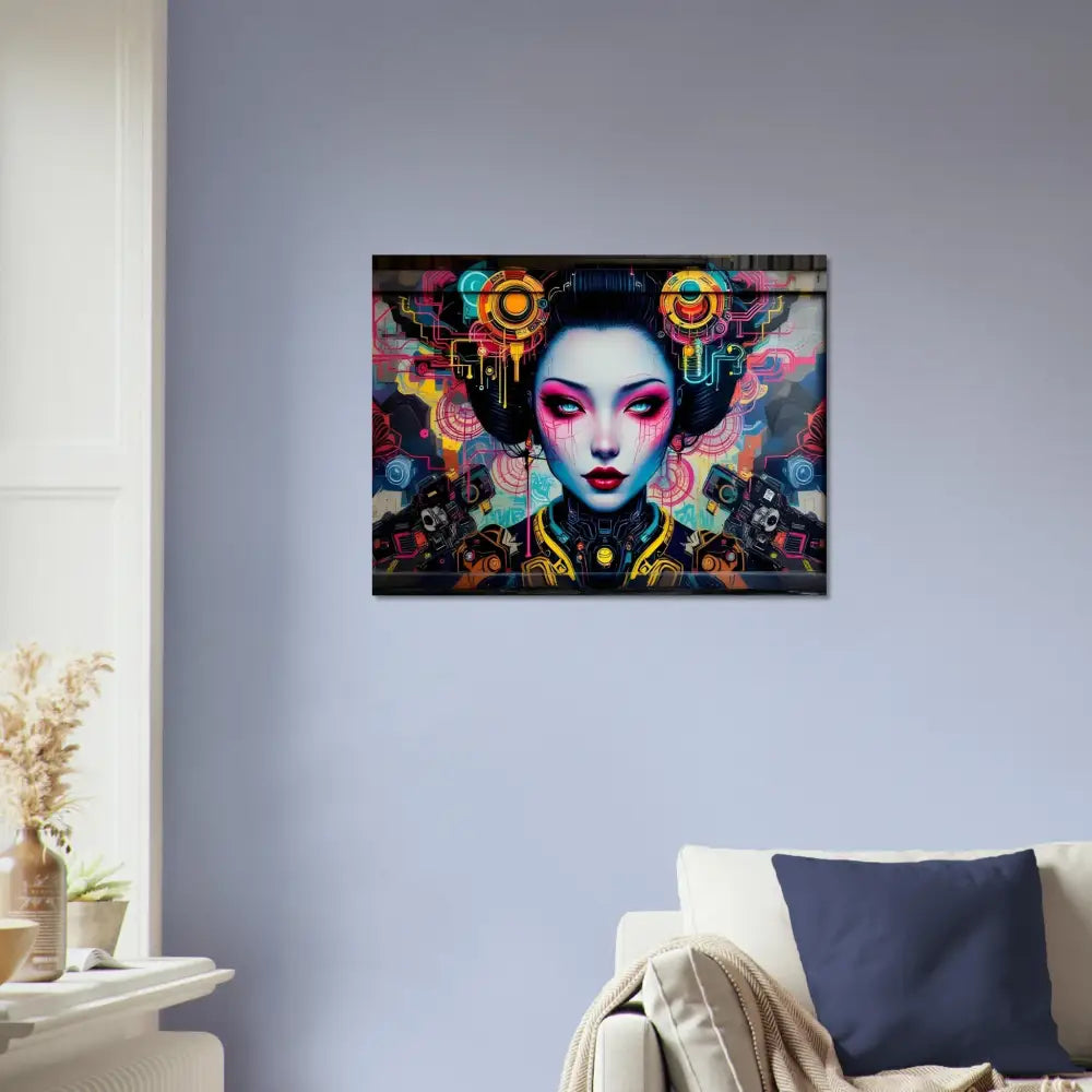 Cyberpunk Geisha wall art on Aluminum Print for Mech Shrine Geisha by PixiOnyx Urban Circuit Icon