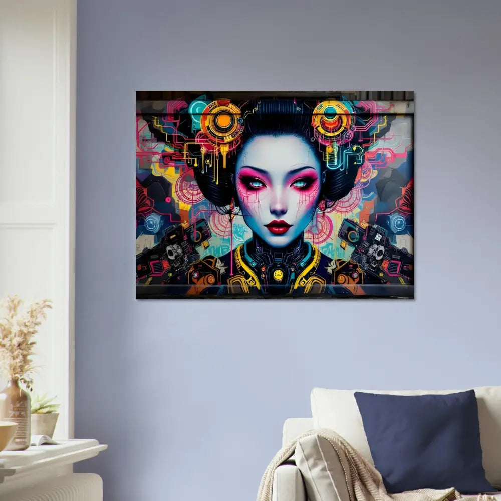 Cyberpunk Geisha wall art on Aluminum Print Mech Shrine Geisha by PixiOnyx Urban Circuit Icon