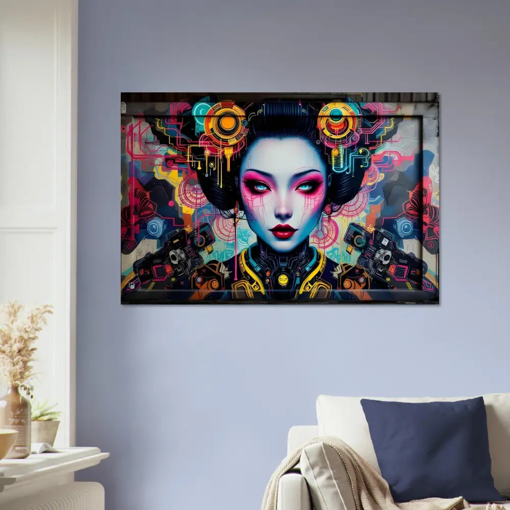 Cyberpunk geisha wall art on Aluminum Print Mech Shrine Geisha PixiOnyx Urban Circuit Icon