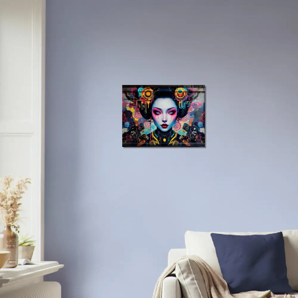 Colorful Geisha wall art aluminum print titled Mech Shrine Geisha by PixiOnyx Urban Circuit Icon