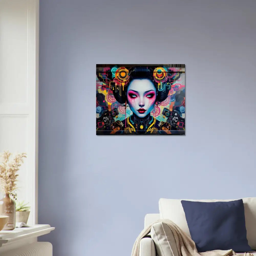 Cyberpunk geisha wall art on Aluminum Print Mech Shrine Geisha by PixiOnyx Urban Circuit Icon