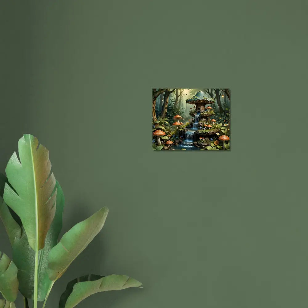 Enchanting mushroom fountain depicted on Aluminum Print Mushroom Cascade Shrine by PixiOnyx