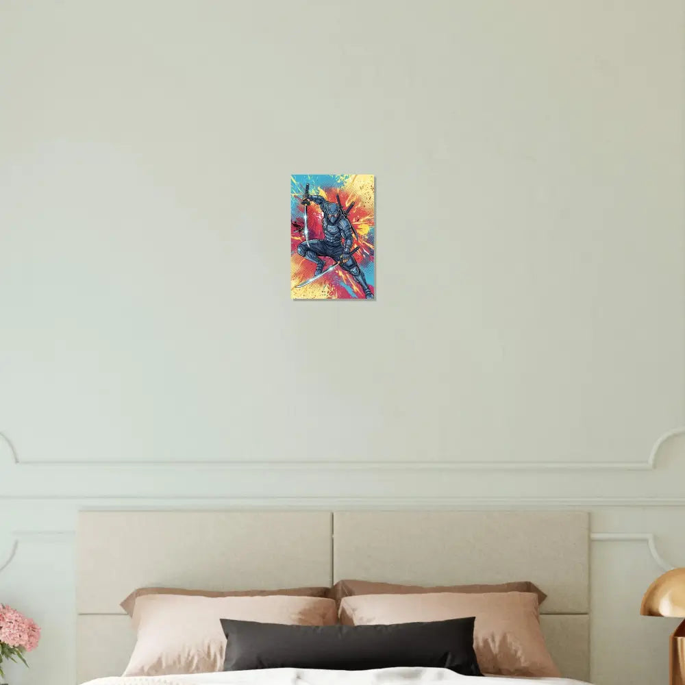 Colorful superhero-themed aluminum print captures Ninja Slice from PixiOnyx Pop Samurai Series