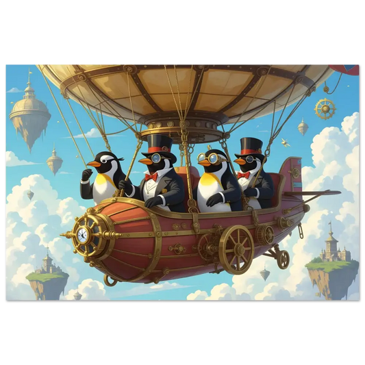 Steampunk penguin airship aluminum print for Penguin Zeppelin Society Sky Voyage Metal Edition