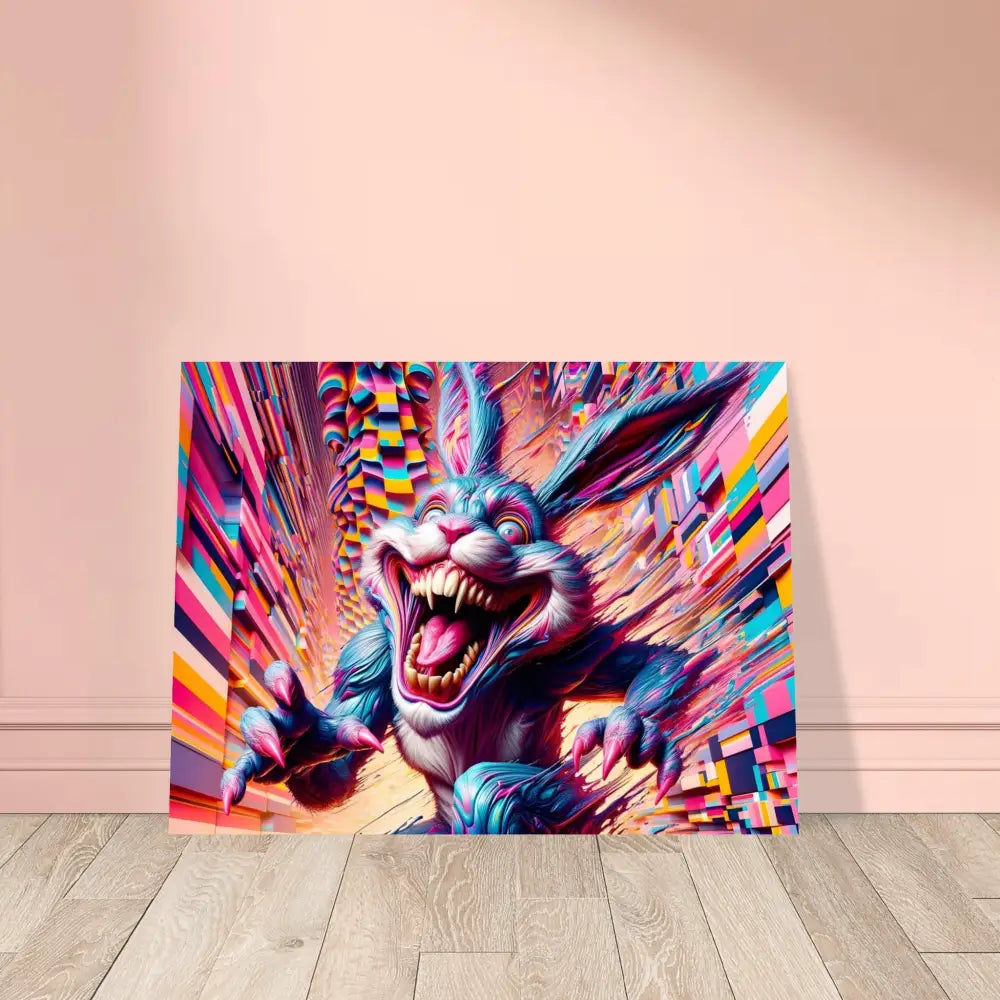 Colorful menacing rabbit art on Aluminum Print Pixel Panic Psycho Cottontail Quartet PixiOnyx Chrome