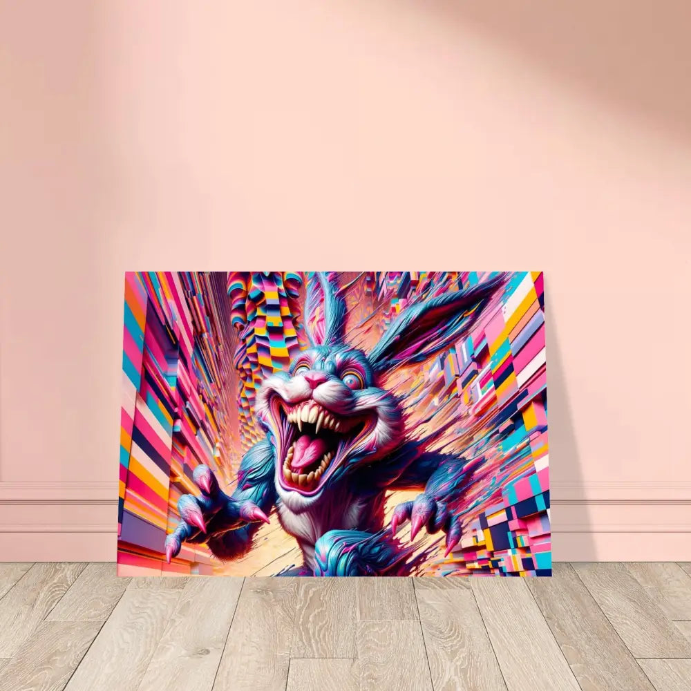 Colorful menacing rabbit art on Aluminum Print Pixel Panic Psycho Cottontail Quartet PixiOnyx