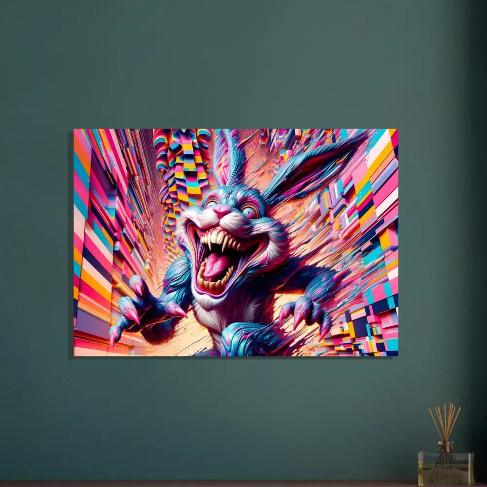 Colorful menacing rabbit artwork on Aluminum Print Pixel Panic Psycho Cottontail Quartet PixiOnyx Chrome