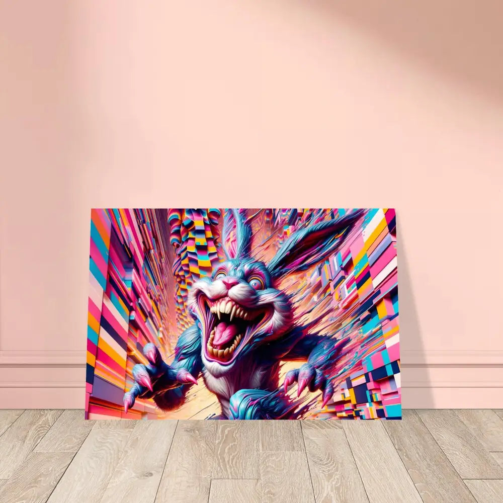 Colorful menacing rabbit art on Aluminum Print Pixel Panic Psycho Cottontail Quartet PixiOnyx Chrome
