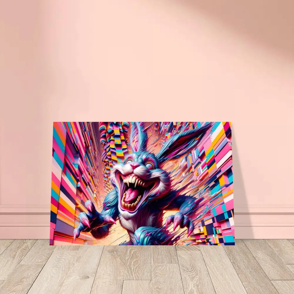 Colorful menacing rabbit artwork on Aluminum Print Pixel Panic Psycho Cottontail Quartet