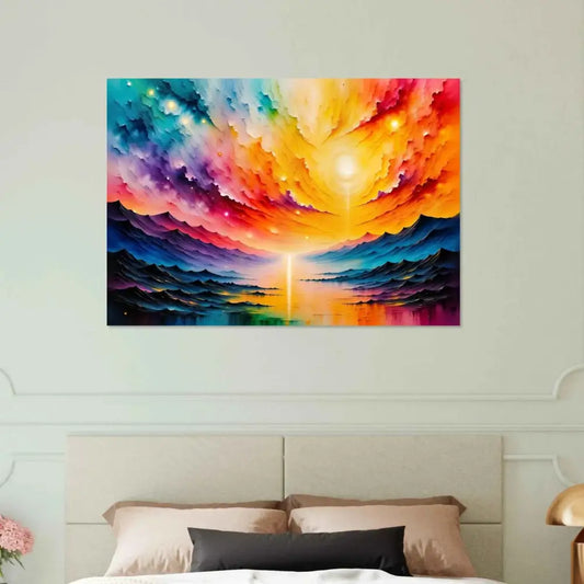 Aluminum Print Radiant Horizon by PixiOnyx Luminous Masterpiece with vibrant sky and water