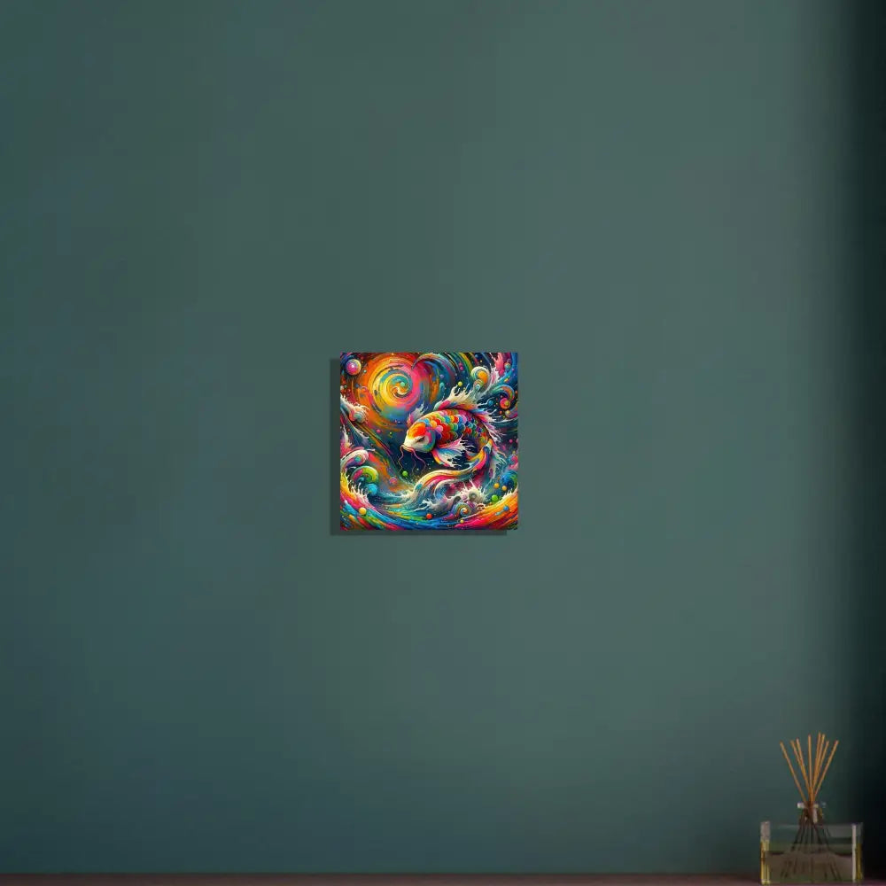 Colorful koi fish art aluminum print titled Rainbow Koi by PixiOnyx Liquid Radiance