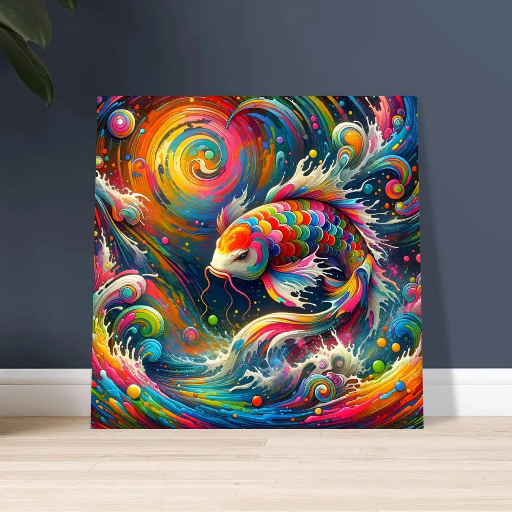 Colorful koi fish painting on aluminum print titled Rainbow Koi by PixiOnyx Liquid Radiance