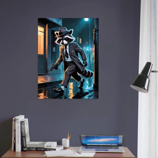 Raccoon gangster poster Aluminum Print Rogue Raccoon Noir Alley Swagger PixiOnyx Urban Metal