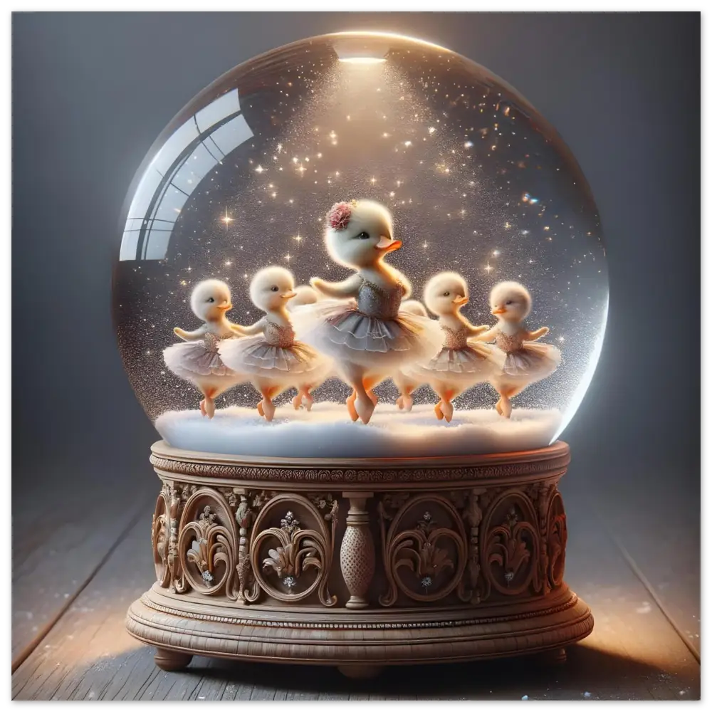 Duckling ballerina snow globe aluminum print shown in PixiOnyx Winter collection