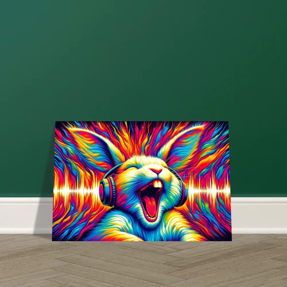 Colorful rabbit with headphones on Aluminum Print Sonic Scream Psycho Cottontail Quartet