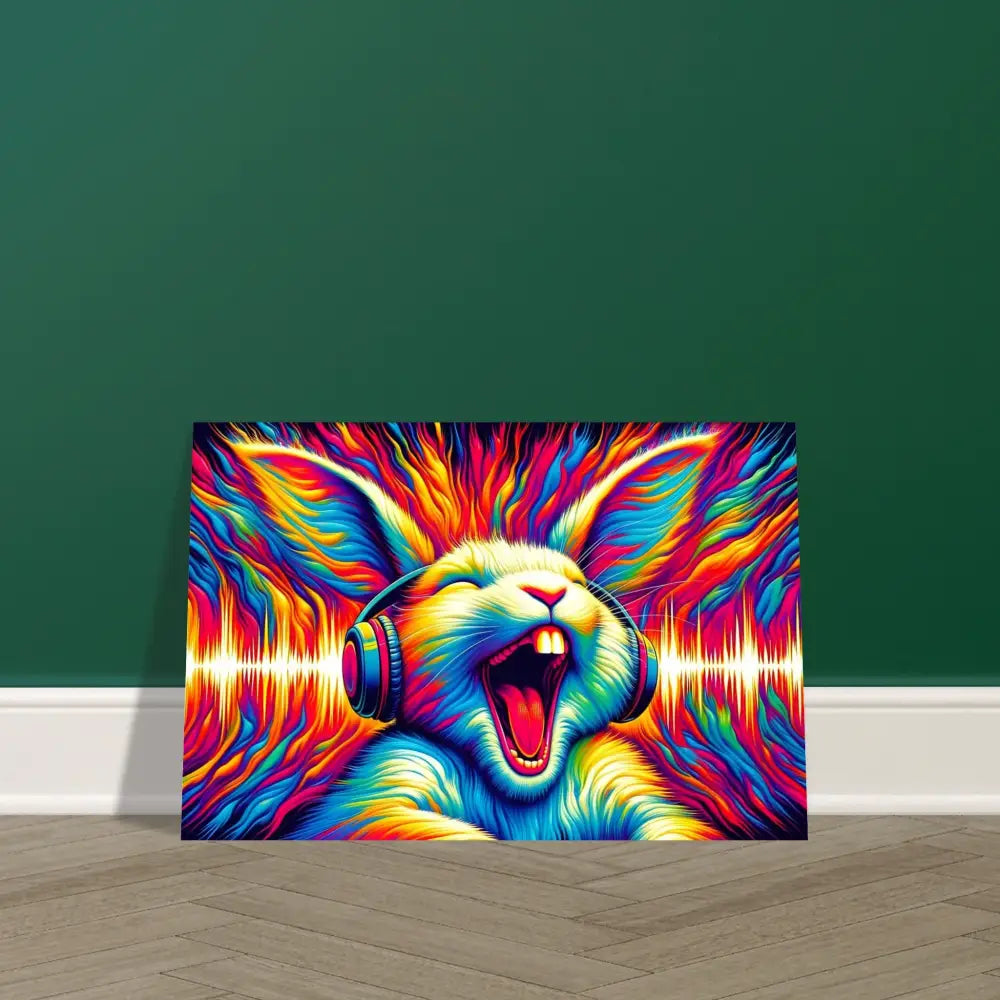 Colorful rabbit art print on Aluminum Print Sonic Scream Psycho Cottontail Quartet PixiOnyx Metal Echo Edition