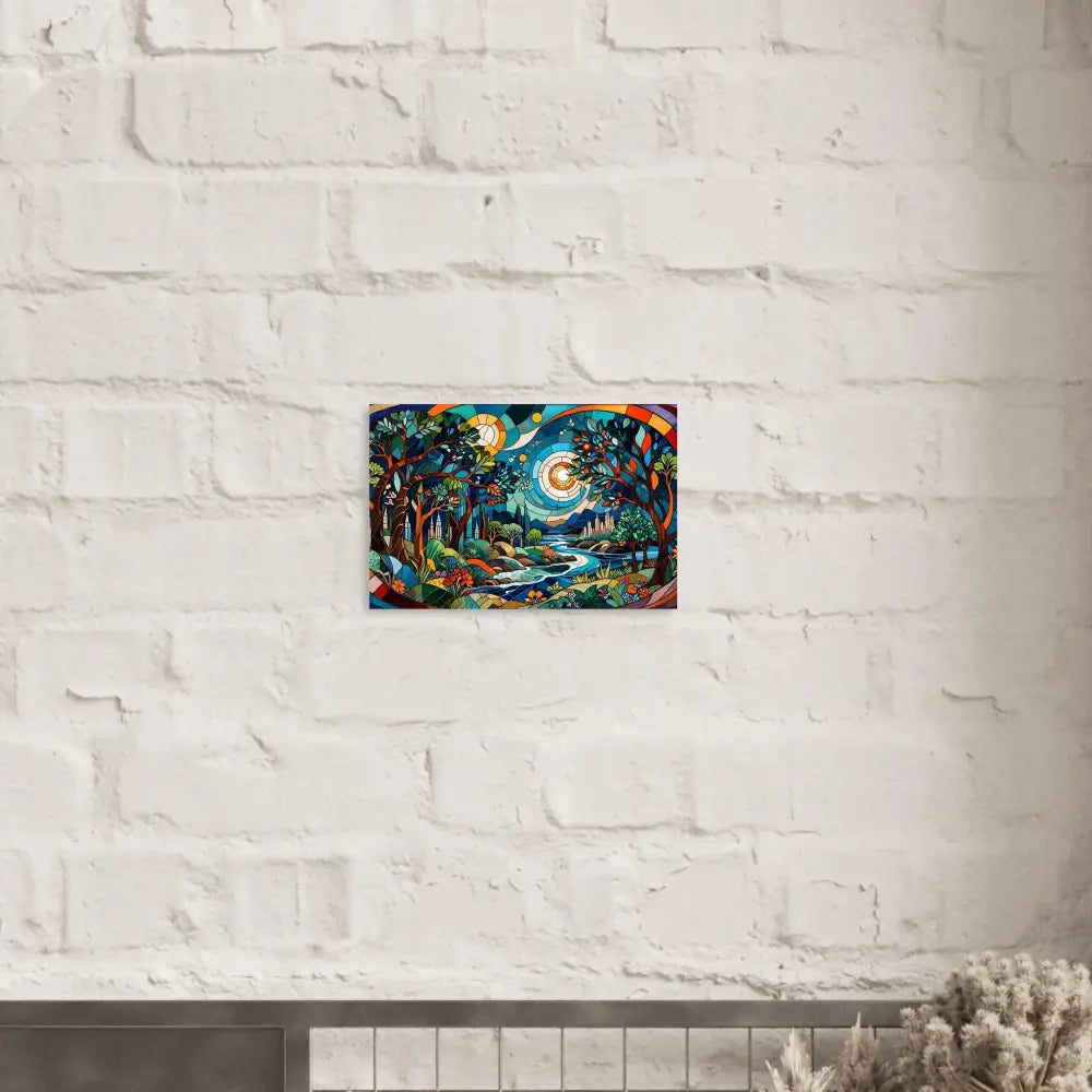 Colorful forest landscape painting on Aluminum Print Stained Horizon by PixiOnyx