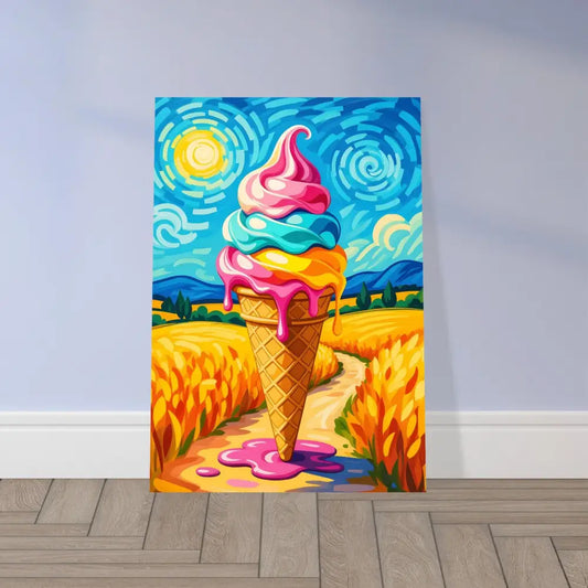 Colorful ice cream cone painting on Aluminum Print Sunlit Swirl of Pastoral Chaos