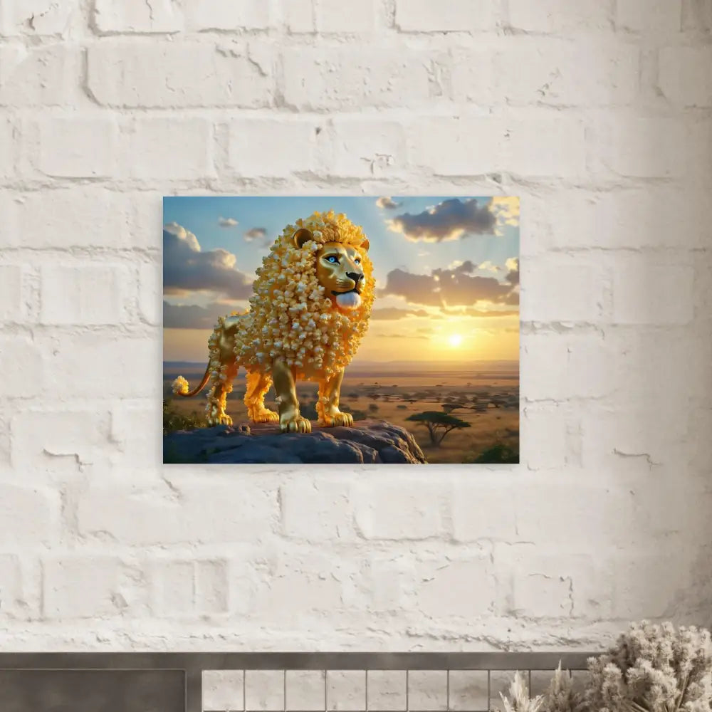 Lion-themed wall art Aluminum Print The Golden Kernel King PixiOnyx Whimsical Wilderness