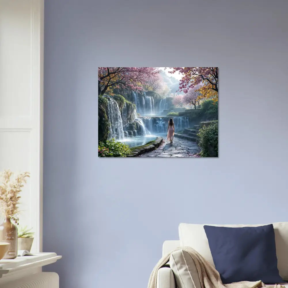 Waterfall garden canvas art on Aluminum Print The Waterfall Orchard PixiOnyx Vivid Metalflow Edition