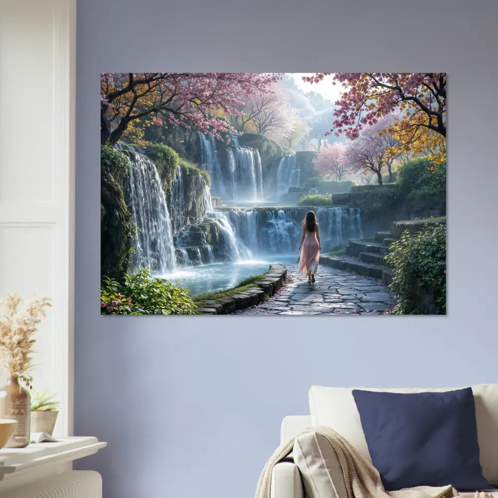 Waterfall landscape wall art Aluminum Print The Waterfall Orchard PixiOnyx Vivid Metalflow Edition