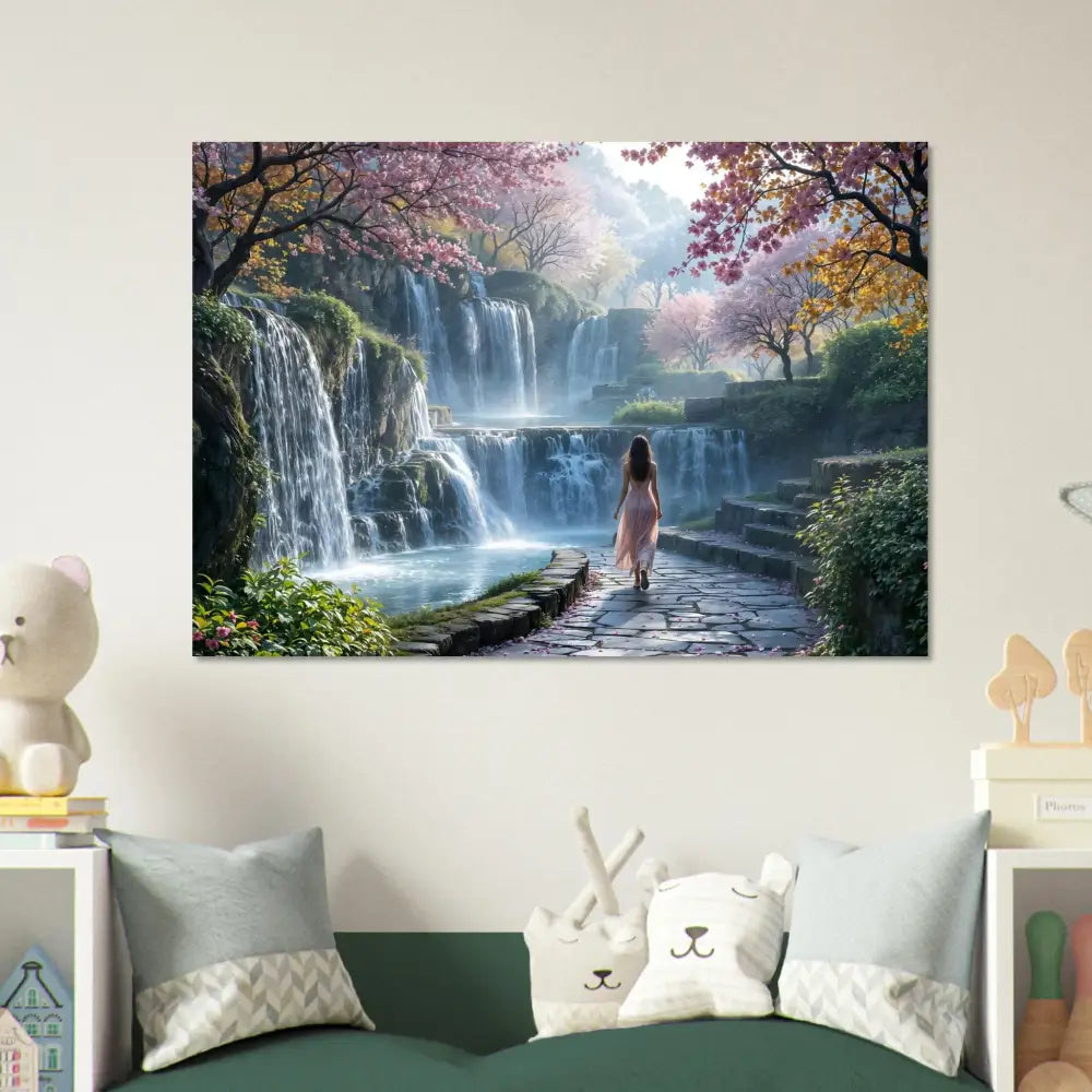 Waterfall landscape wall art aluminum print The Waterfall Orchard PixiOnyx Vivid Metalflow Edition