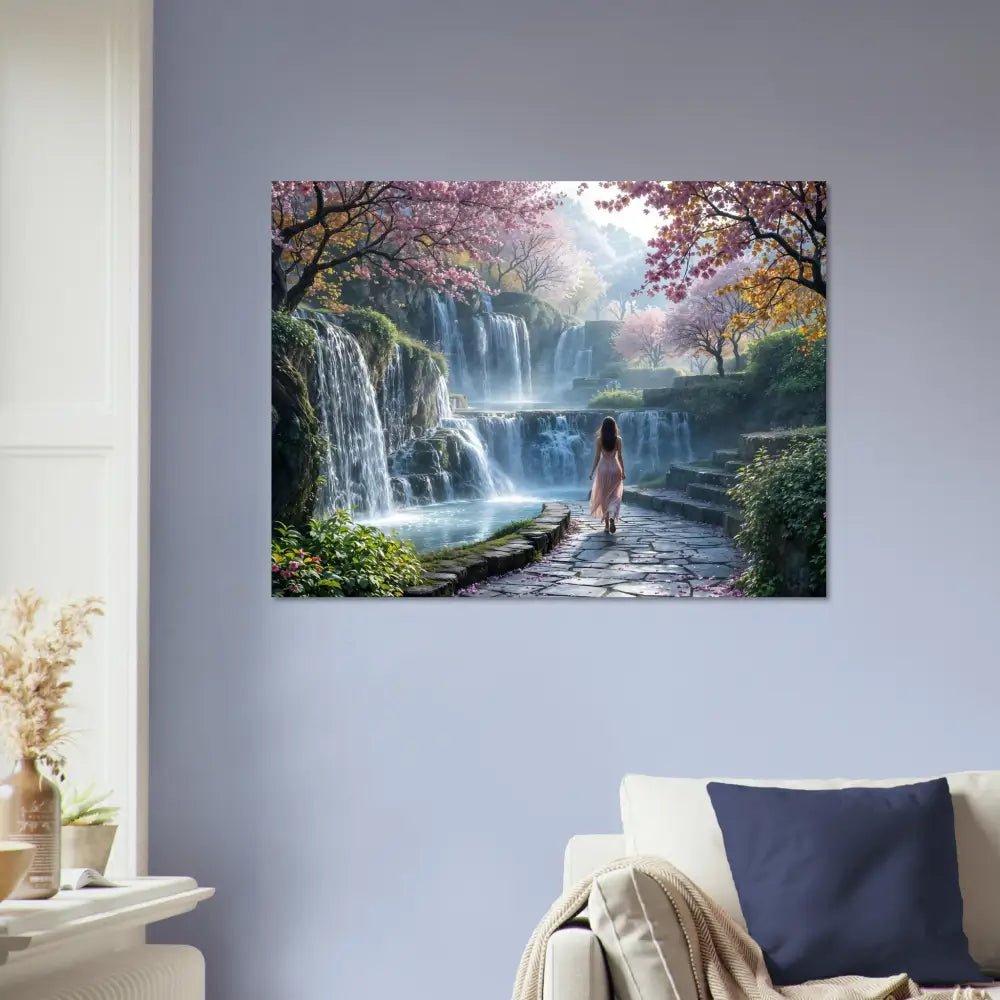 Waterfall landscape wall art aluminum print titled The Waterfall Orchard PixiOnyx Vivid Metalflow Edition