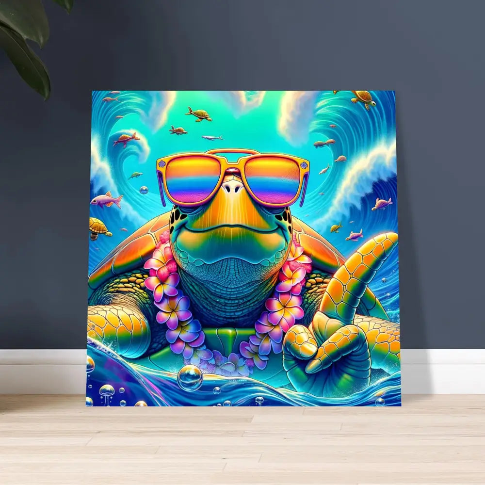 Colorful turtle art print on Aluminum Print Turtle-y Misunderstood Bro by PixiOnyx