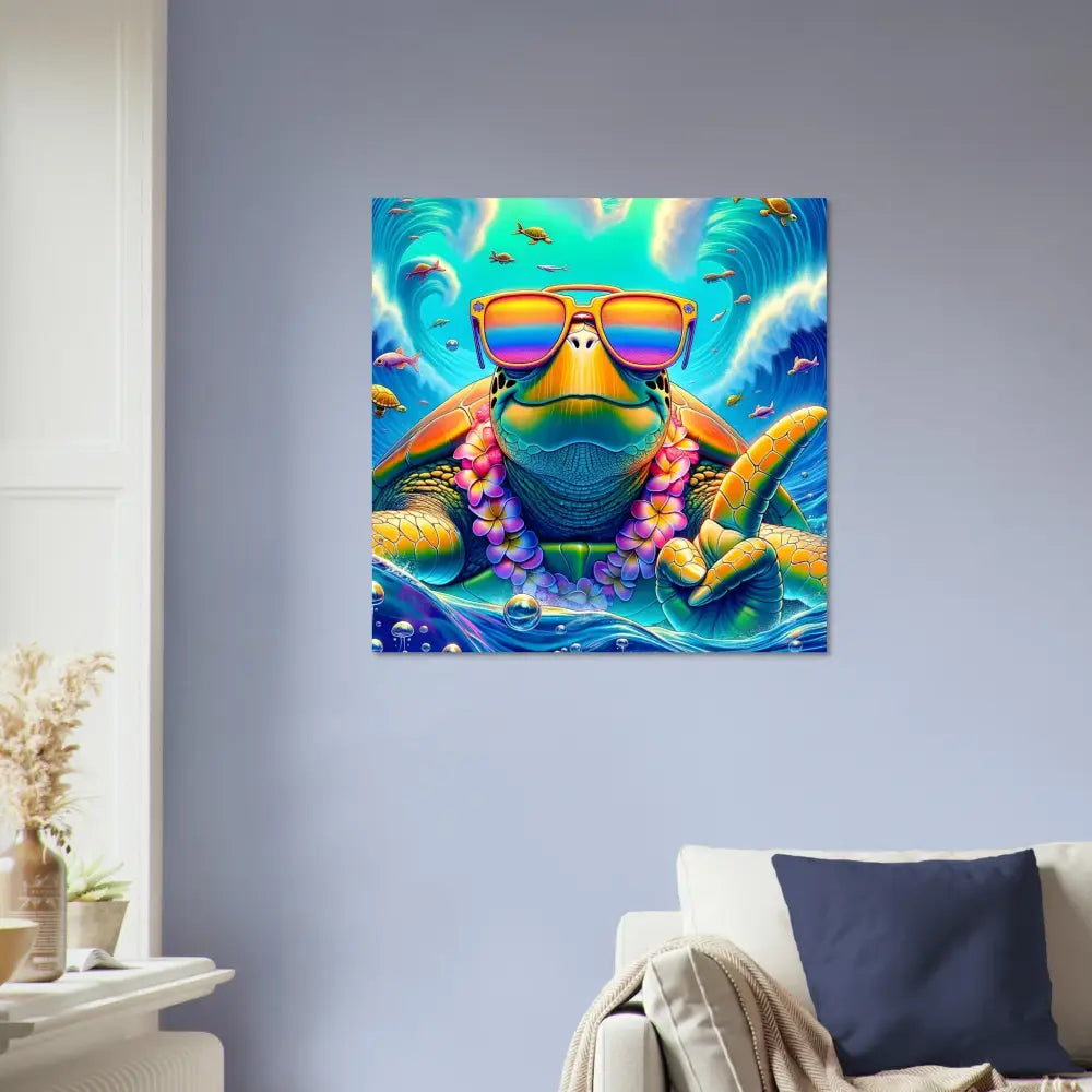 Colorful Turtle Art Aluminum Print titled Turtle-y Misunderstood Bro by PixiOnyx Glosscore Metal Art