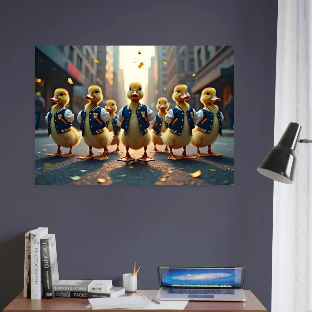 Framed Duckling Gang Poster Aluminum Print Varsity Duck Squad Bold Urban Animal Design