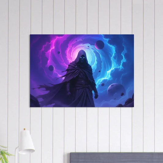 Hooded figure in a cosmic vortex on Aluminum Print Voidwalkers Gate Cosmic Art PixiOnyx